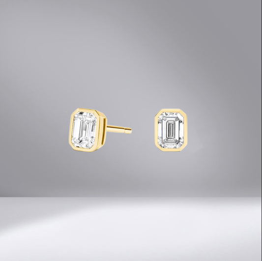 Emerald Cut Bezel Studs