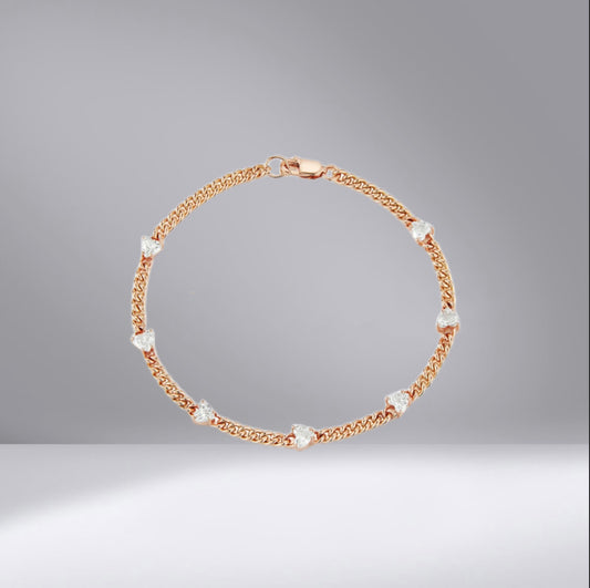 Diamond Heart Cuban Chain Bracelet