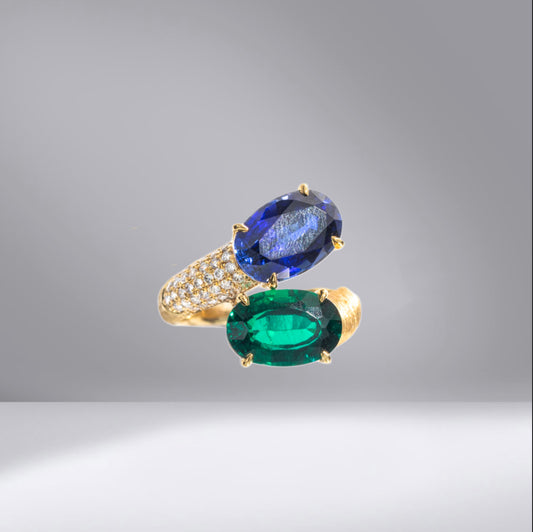 Emerald & Sapphire Twist Ring