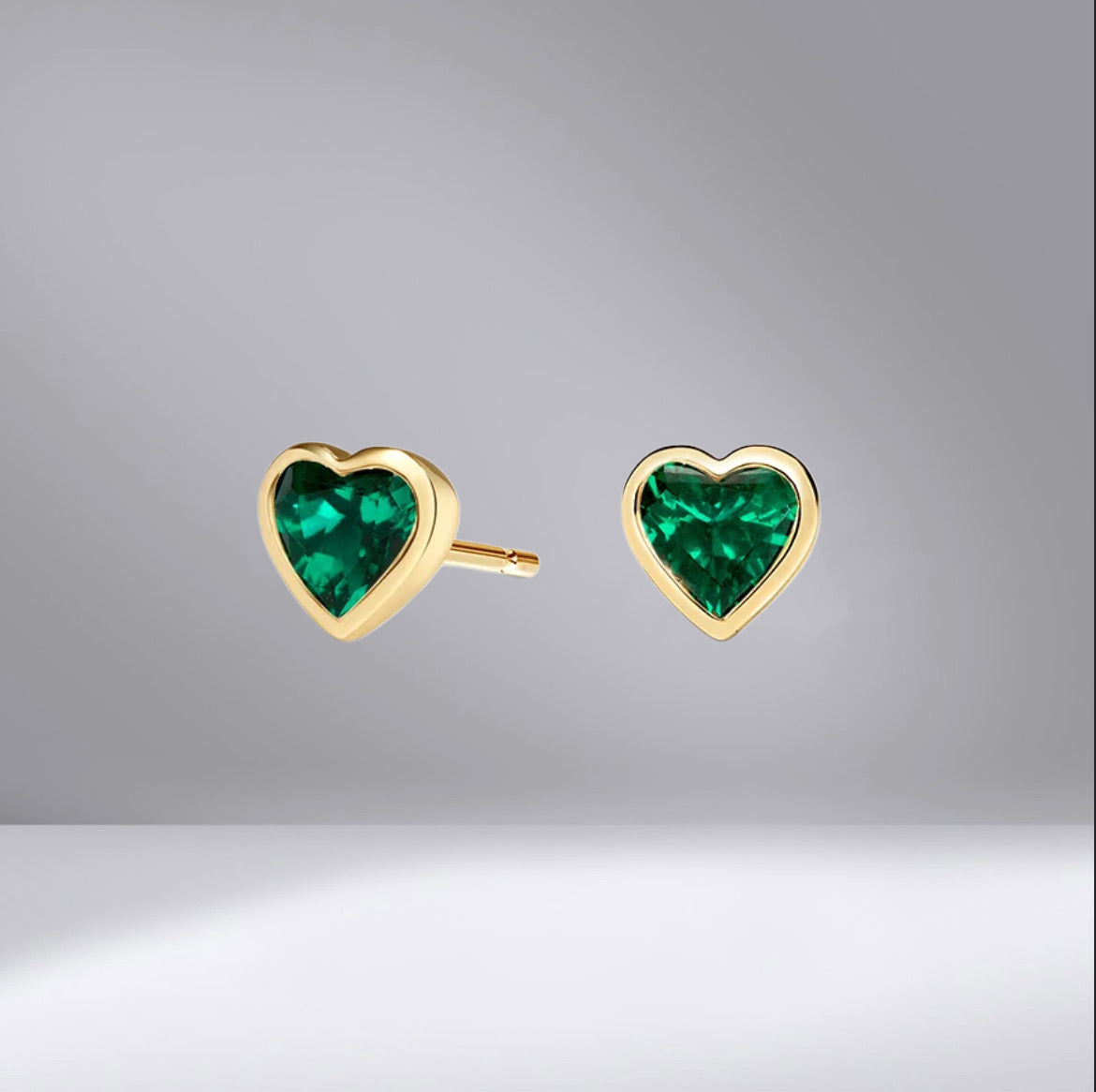 Emerald Heart Bezel Studs