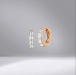 Baguette Diamond Huggies with rose gold ring 