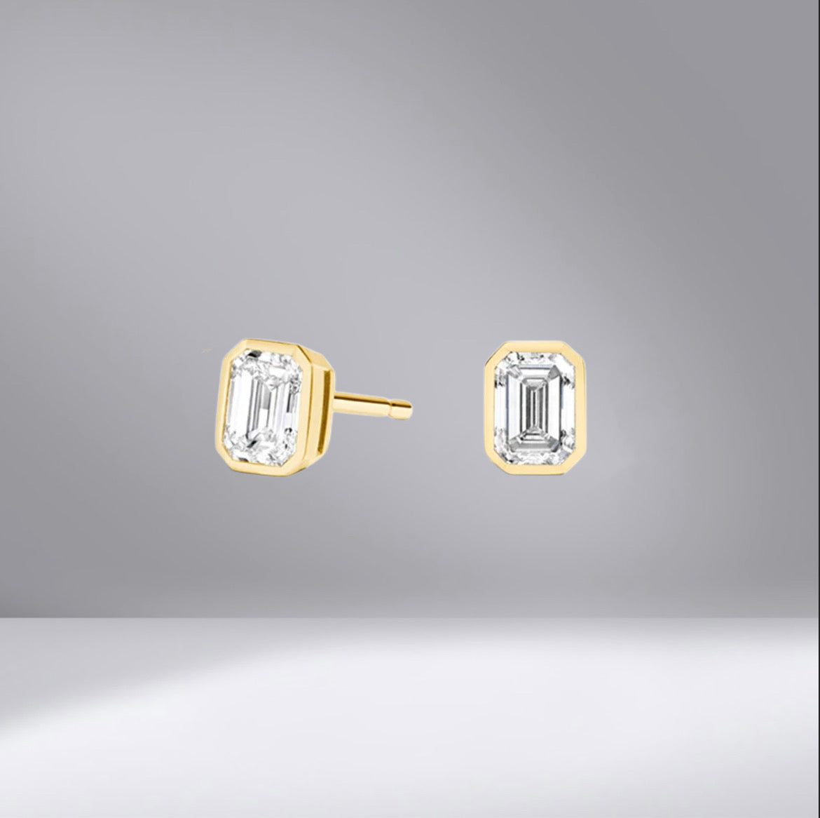 Emerald Cut Bezel Studs