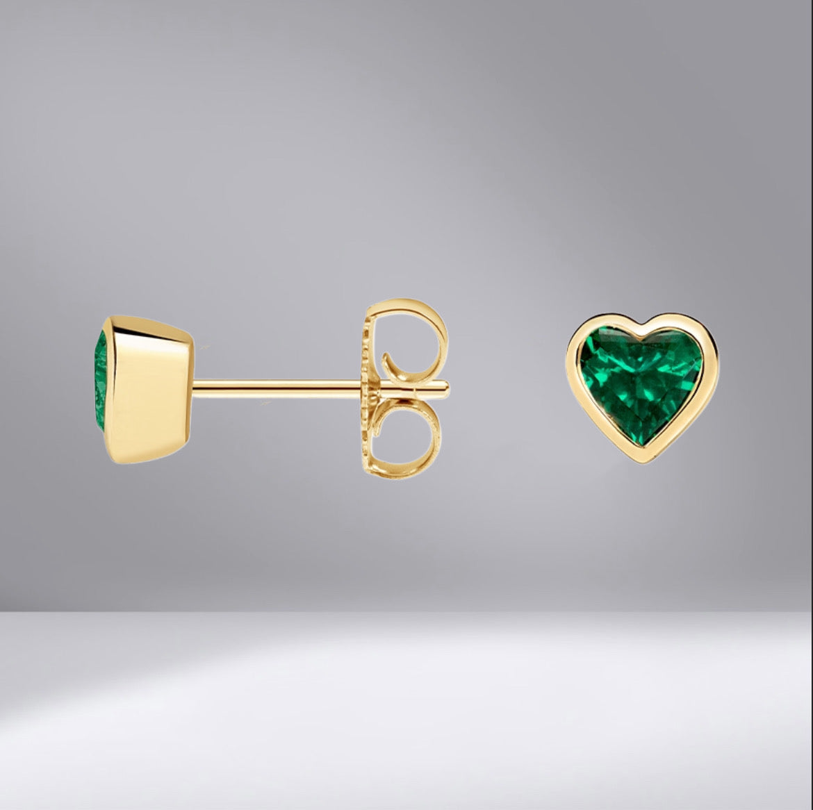 Emerald Heart Bezel Studs