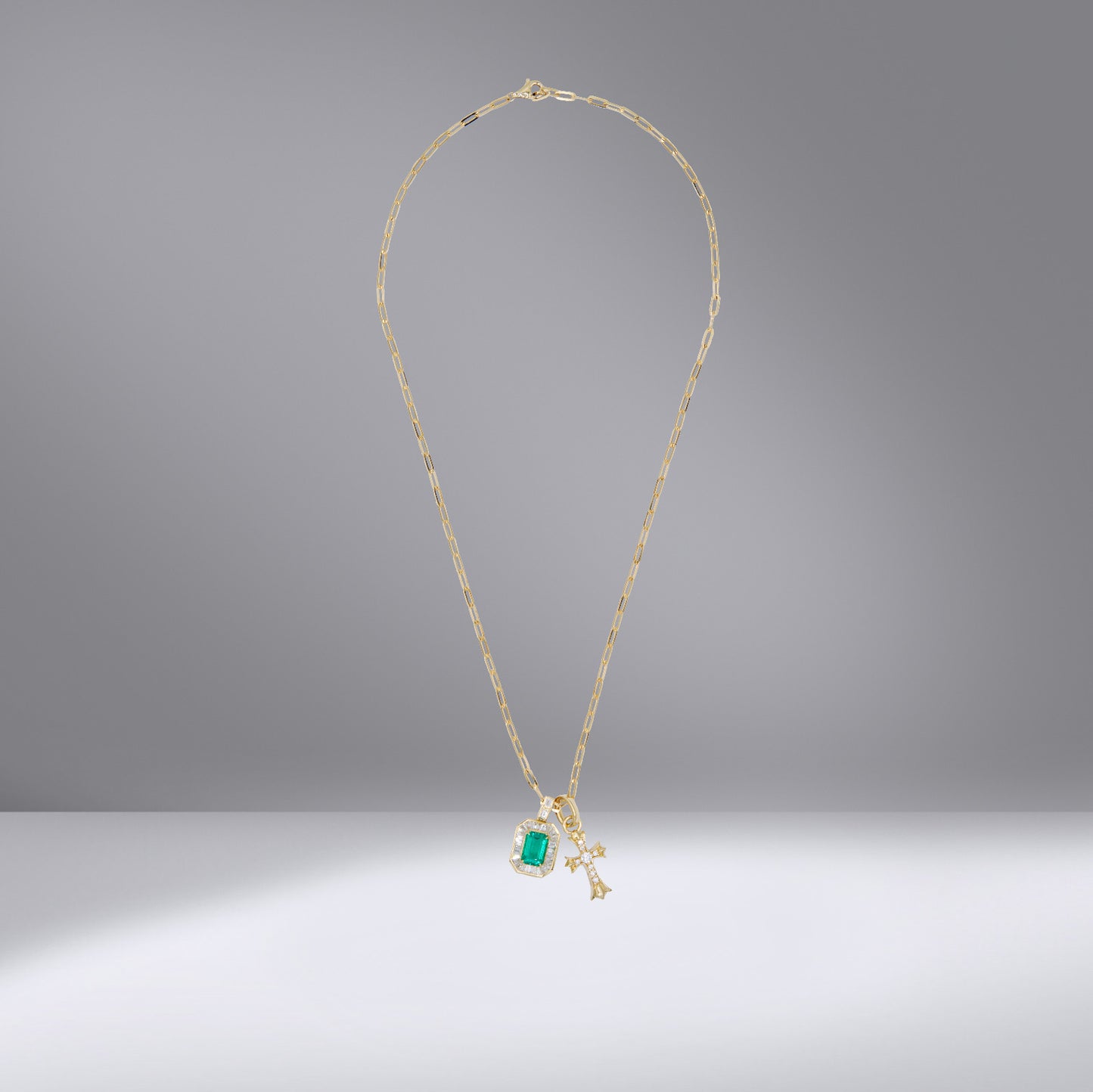 Cross Emerald Pendant Necklace